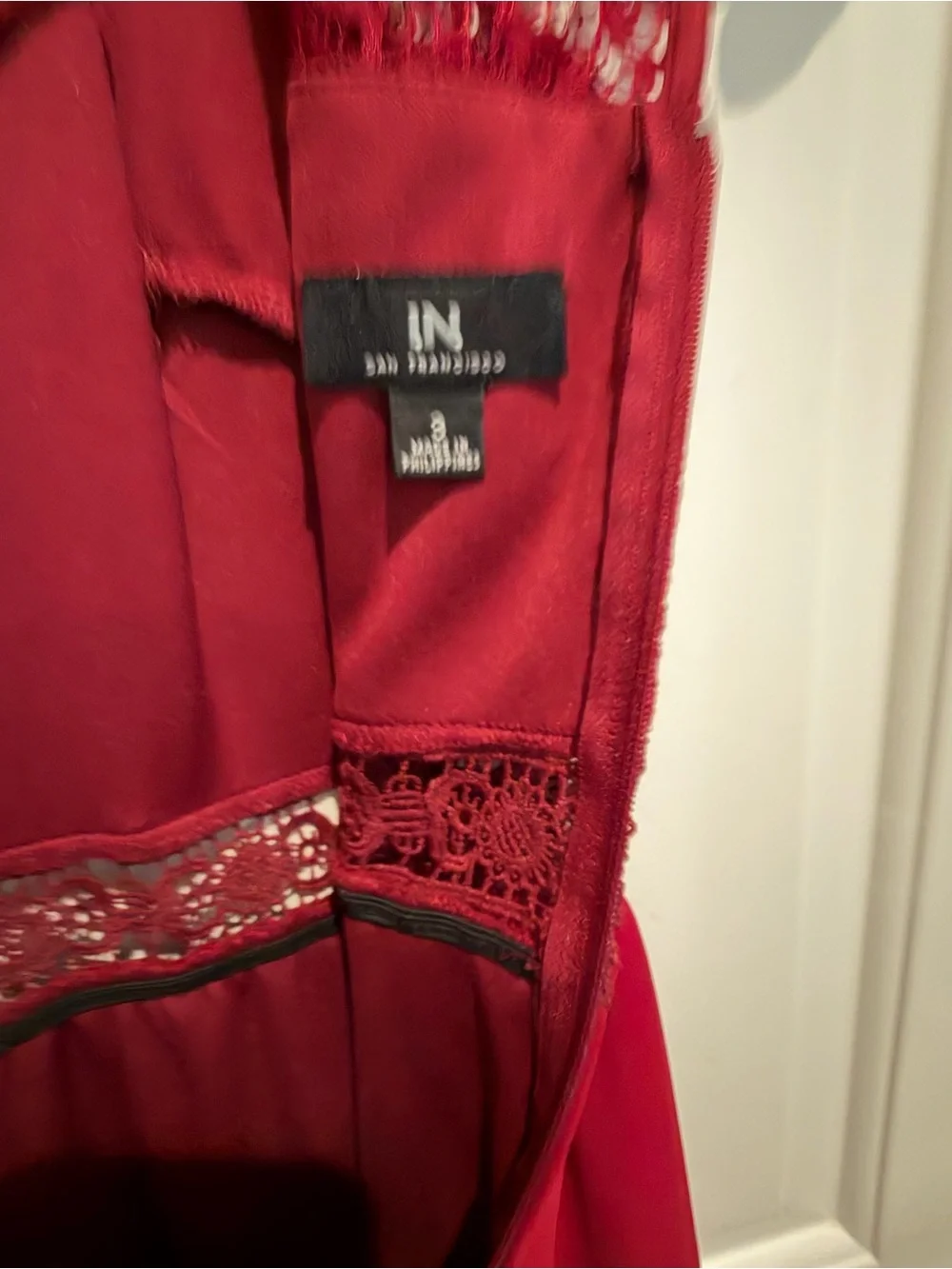 I.N. San Francisco Burgundy Lace Halter Chiffon Dress